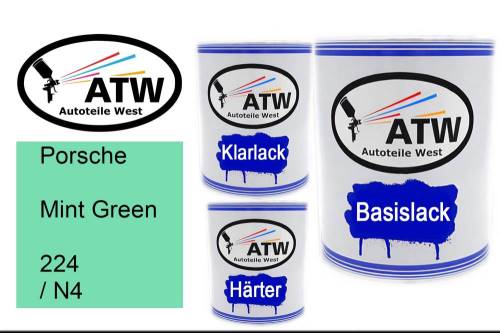 Porsche, Mint Green, 224 / N4: 1L Lackdose + 1L Klarlack + 500ml Härter - Set, von ATW Autoteile West.